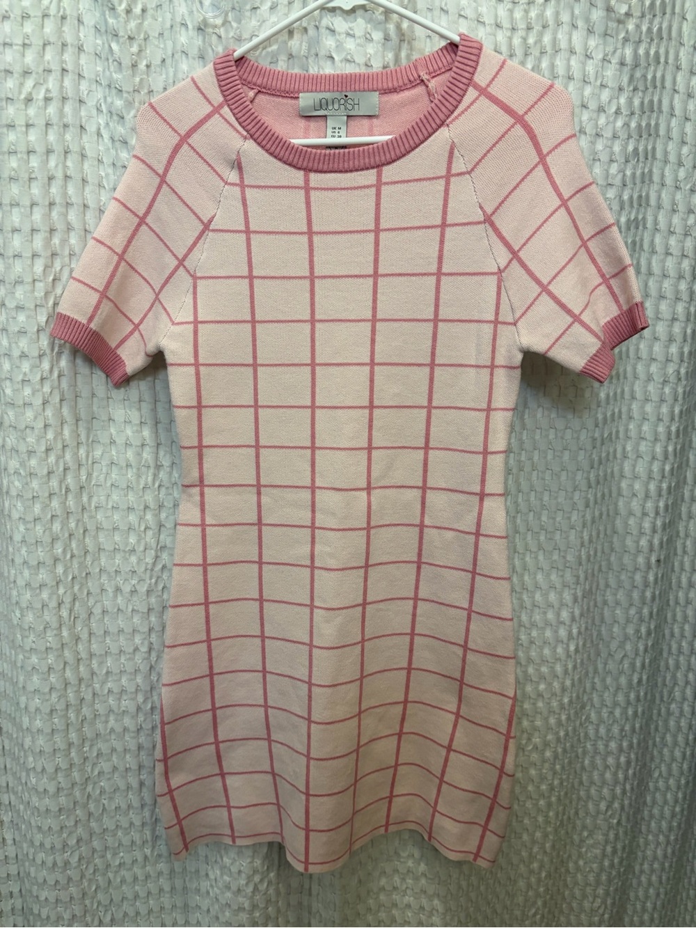 Liquorish Pink Windowpane Short-Sleeve Knit Mini Dress